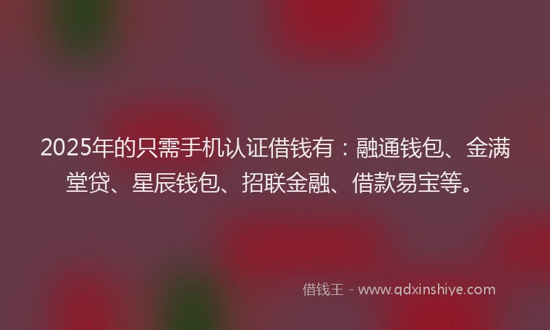 2025年的只需手机认证借钱有：融通钱包、金满堂贷、星辰钱包、招联金融、借款易宝等。