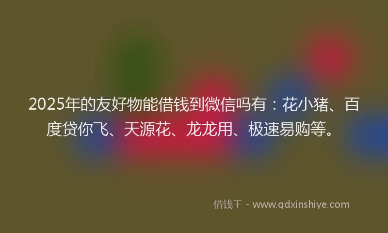 2025年的友好物能借钱到微信吗有：花小猪、百度贷你飞、天源花、龙龙用、极速易购等。