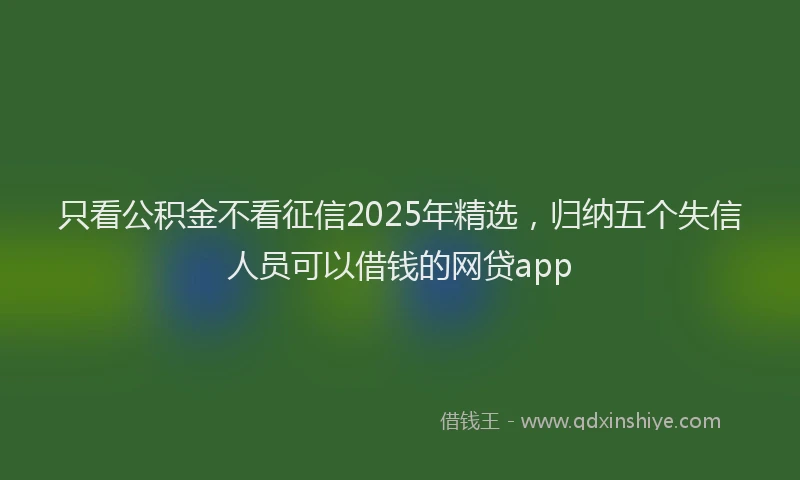 只看公积金不看征信2025年精选，归纳五个失信人员可以借钱的网贷app