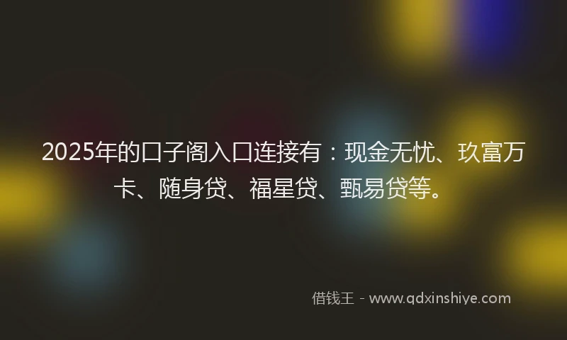 2025年的口子阁入口连接有：现金无忧、玖富万卡、随身贷、福星贷、甄易贷等。
