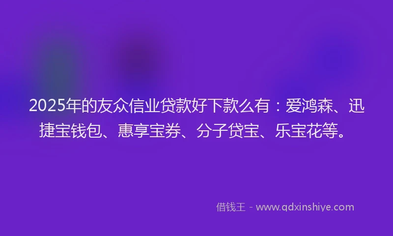 2025年的友众信业贷款好下款么有：爱鸿森、迅捷宝钱包、惠享宝券、分子贷宝、乐宝花等。