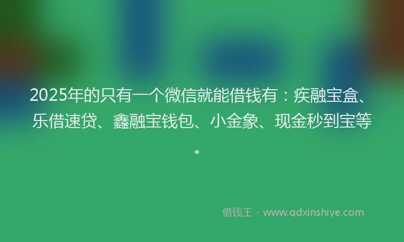 2025年的只有一个微信就能借钱有：疾融宝盒、乐借速贷、鑫融宝钱包、小金象、现金秒到宝等。