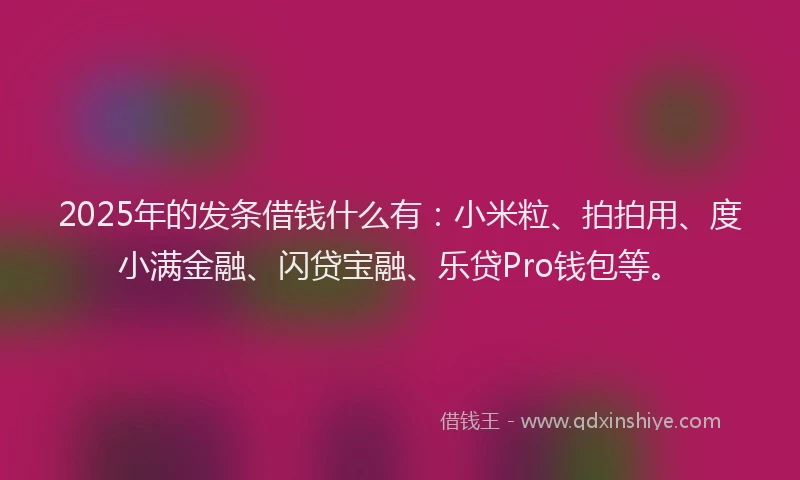 2025年的发条借钱什么有：小米粒、拍拍用、度小满金融、闪贷宝融、乐贷Pro钱包等。