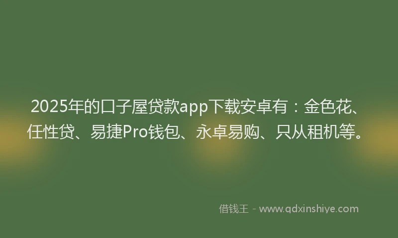 2025年的口子屋贷款app下载安卓有：金色花、任性贷、易捷Pro钱包、永卓易购、只从租机等。