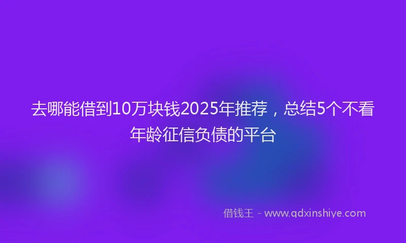 去哪能借到10万块钱2025年推荐，总结5个不看年龄征信负债的平台