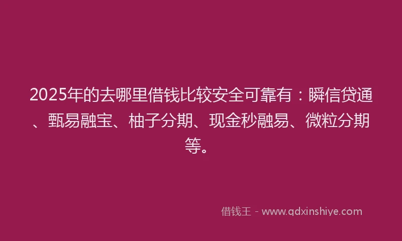 2025年的去哪里借钱比较安全可靠有：瞬信贷通、甄易融宝、柚子分期、现金秒融易、微粒分期等。