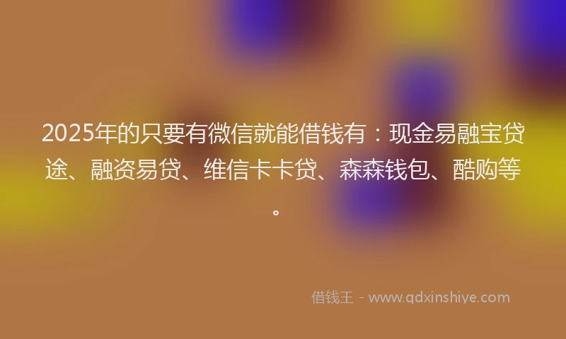 2025年的只要有微信就能借钱有：现金易融宝贷途、融资易贷、维信卡卡贷、森森钱包、酷购等。