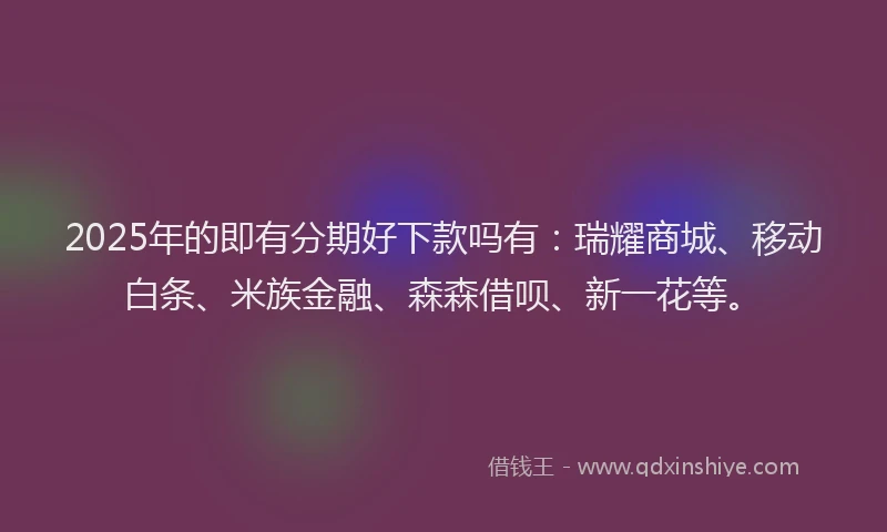 2025年的即有分期好下款吗有：瑞耀商城、移动白条、米族金融、森森借呗、新一花等。