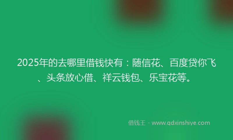 2025年的去哪里借钱快有：随信花、百度贷你飞、头条放心借、祥云钱包、乐宝花等。