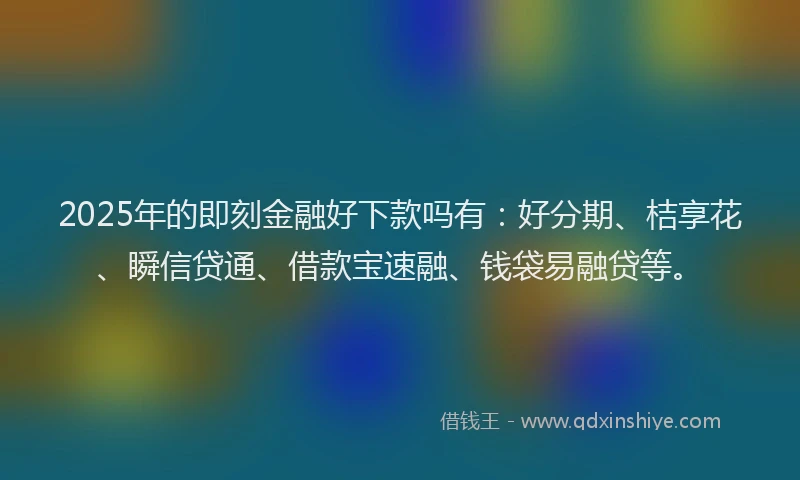 2025年的即刻金融好下款吗有：好分期、桔享花、瞬信贷通、借款宝速融、钱袋易融贷等。