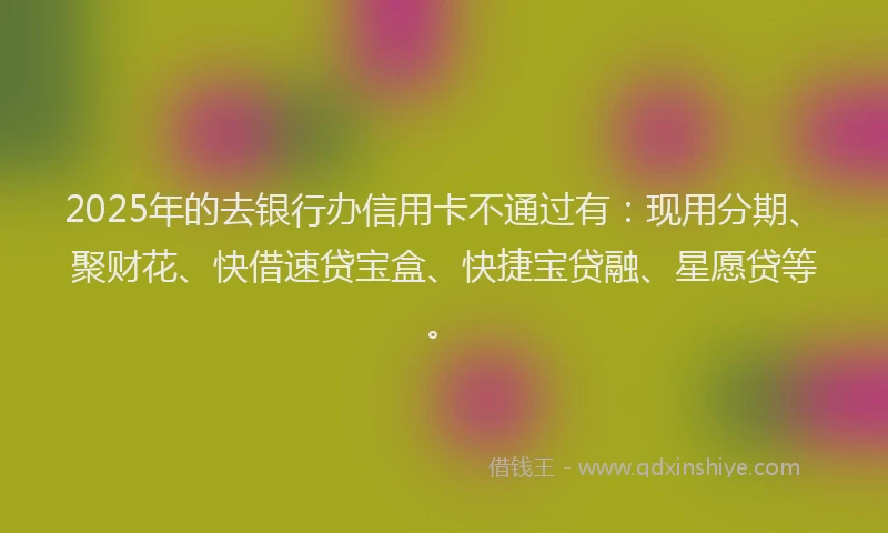 2025年的去银行办信用卡不通过有：现用分期、聚财花、快借速贷宝盒、快捷宝贷融、星愿贷等。