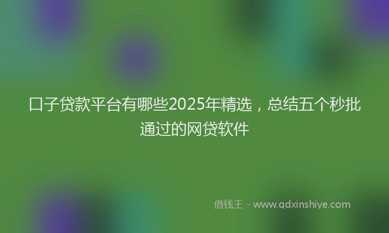 口子贷款平台有哪些2025年精选，总结五个秒批通过的网贷软件