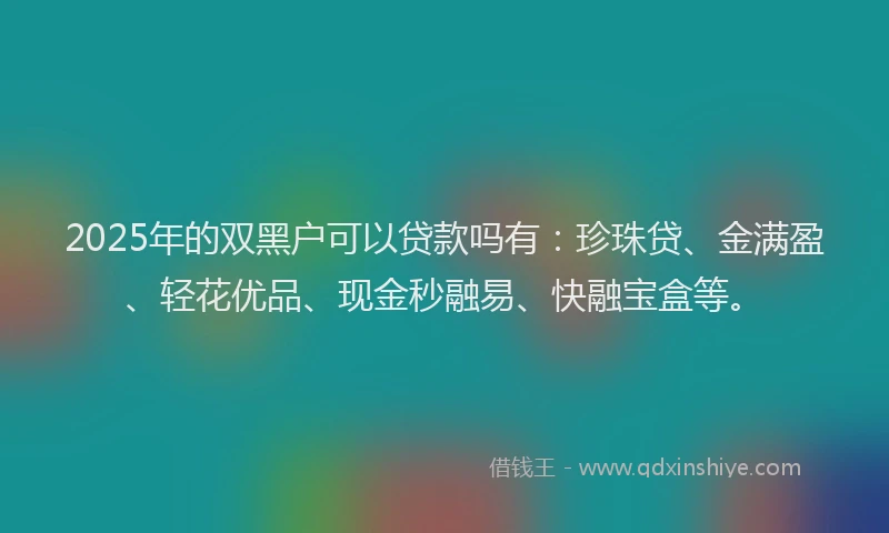 2025年的双黑户可以贷款吗有：珍珠贷、金满盈、轻花优品、现金秒融易、快融宝盒等。