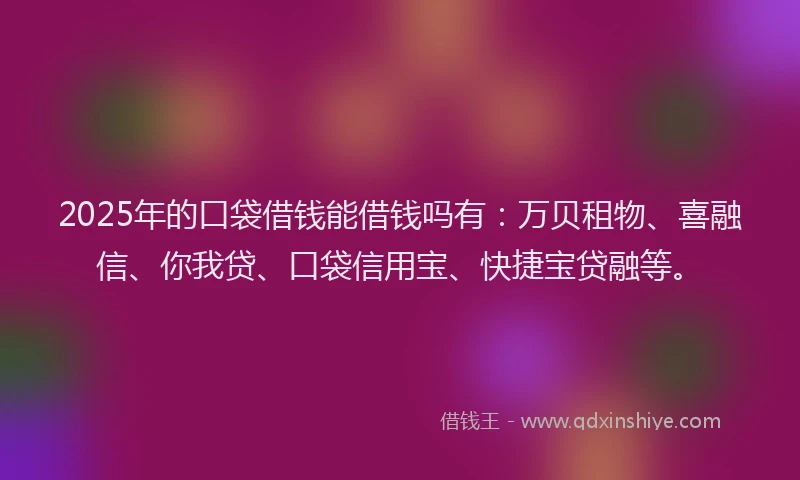 2025年的口袋借钱能借钱吗有：万贝租物、喜融信、你我贷、口袋信用宝、快捷宝贷融等。