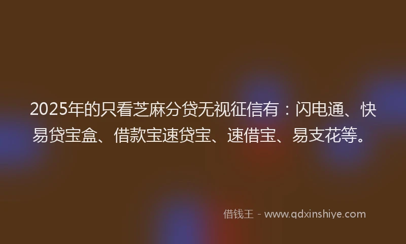 2025年的只看芝麻分贷无视征信有：闪电通、快易贷宝盒、借款宝速贷宝、速借宝、易支花等。