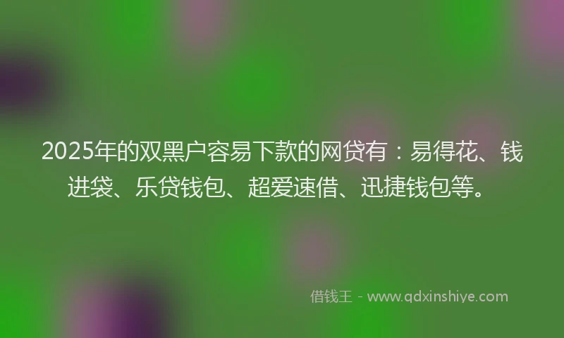 2025年的双黑户容易下款的网贷有：易得花、钱进袋、乐贷钱包、超爱速借、迅捷钱包等。