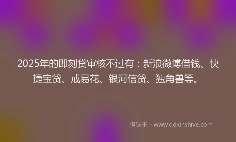 2025年的即刻贷审核不过有：新浪微博借钱、快捷宝贷、戒易花、银河信贷、独角兽等。