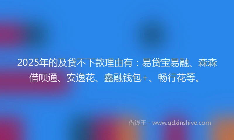 2025年的及贷不下款理由有：易贷宝易融、森森借呗通、安逸花、鑫融钱包+、畅行花等。