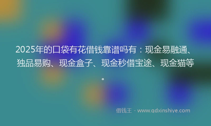 2025年的口袋有花借钱靠谱吗有：现金易融通、独品易购、现金盒子、现金秒借宝途、现金猫等。