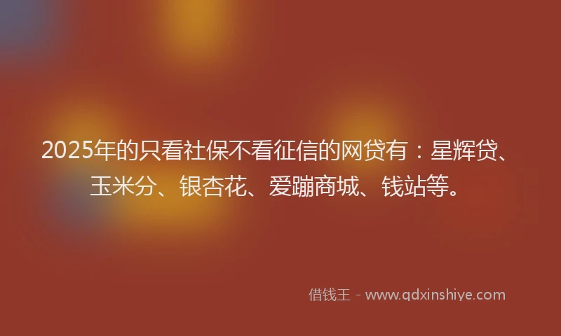 2025年的只看社保不看征信的网贷有：星辉贷、玉米分、银杏花、爱蹦商城、钱站等。