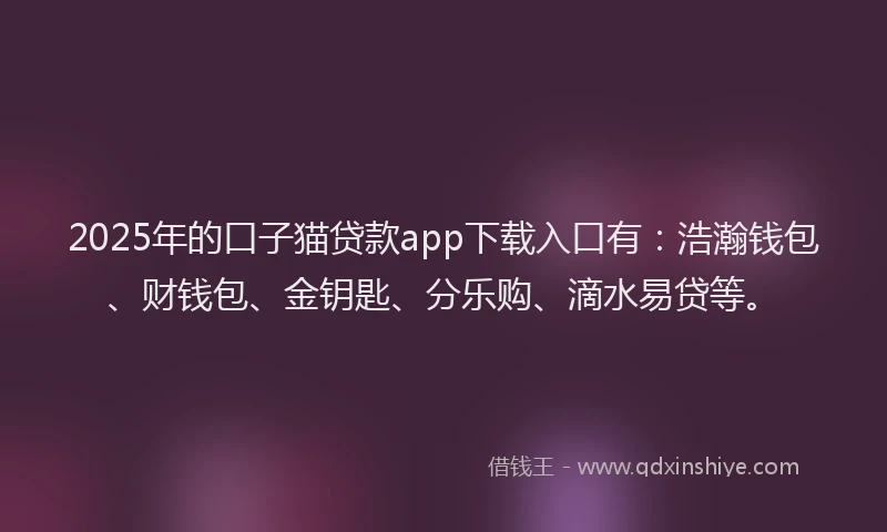 2025年的口子猫贷款app下载入口有：浩瀚钱包、财钱包、金钥匙、分乐购、滴水易贷等。