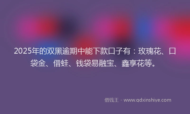 2025年的双黑逾期中能下款口子有：玫瑰花、口袋金、借蛙、钱袋易融宝、鑫享花等。