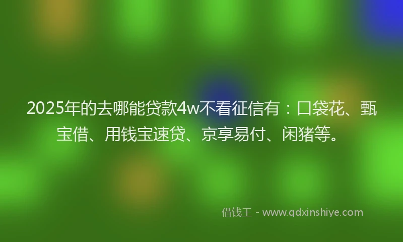 2025年的去哪能贷款4w不看征信有：口袋花、甄宝借、用钱宝速贷、京享易付、闲猪等。