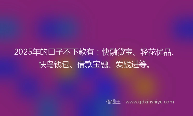 2025年的口子不下款有：快融贷宝、轻花优品、快鸟钱包、借款宝融、爱钱进等。
