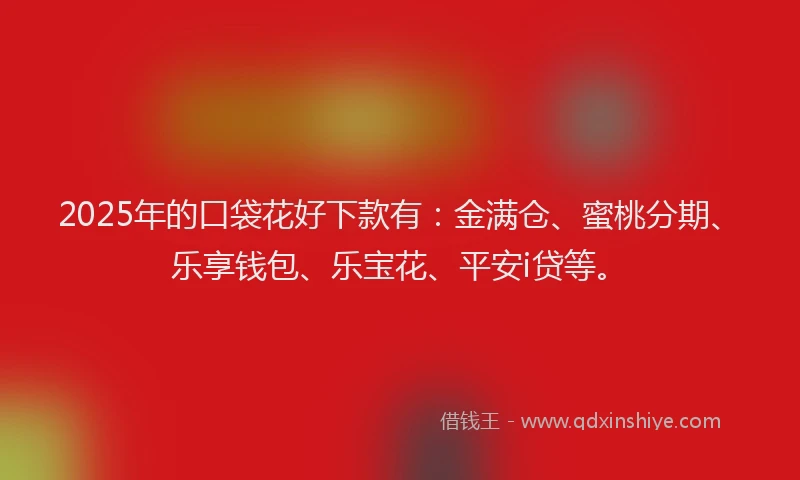 2025年的口袋花好下款有：金满仓、蜜桃分期、乐享钱包、乐宝花、平安i贷等。