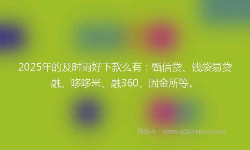 2025年的及时雨好下款么有：甄信贷、钱袋易贷融、哆哆米、融360、固金所等。