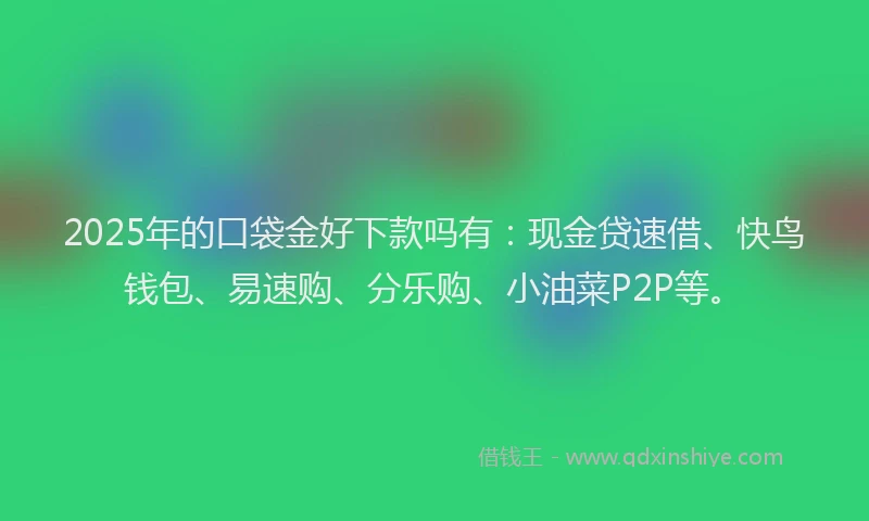 2025年的口袋金好下款吗有：现金贷速借、快鸟钱包、易速购、分乐购、小油菜P2P等。