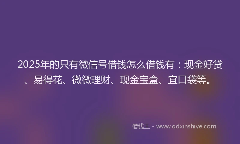 2025年的只有微信号借钱怎么借钱有：现金好贷、易得花、微微理财、现金宝盒、宜口袋等。