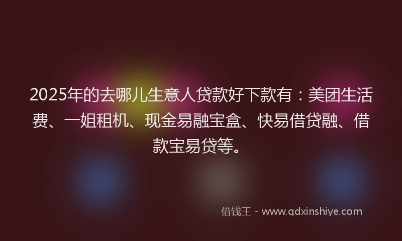2025年的去哪儿生意人贷款好下款有：美团生活费、一姐租机、现金易融宝盒、快易借贷融、借款宝易贷等。