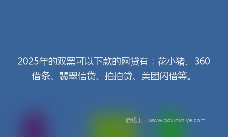 2025年的双黑可以下款的网贷有：花小猪、360借条、翡翠信贷、拍拍贷、美团闪借等。