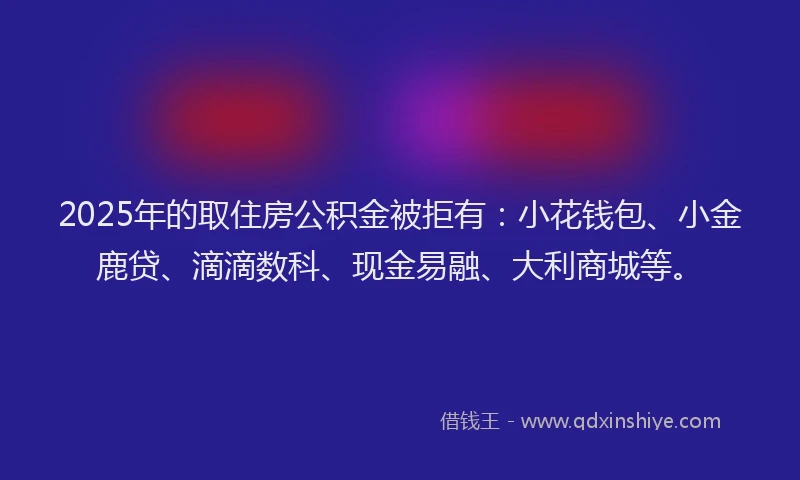 2025年的取住房公积金被拒有：小花钱包、小金鹿贷、滴滴数科、现金易融、大利商城等。