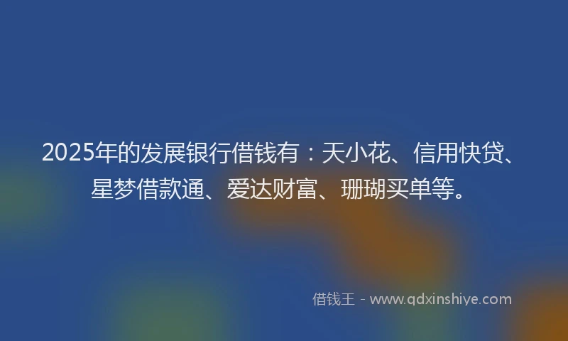 2025年的发展银行借钱有：天小花、信用快贷、星梦借款通、爱达财富、珊瑚买单等。