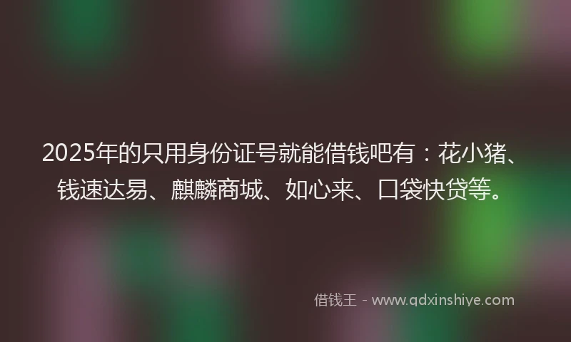 2025年的只用身份证号就能借钱吧有：花小猪、钱速达易、麒麟商城、如心来、口袋快贷等。