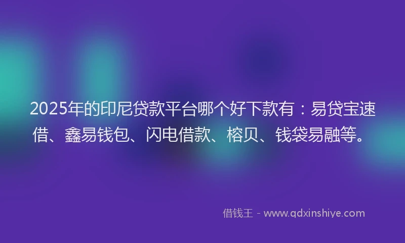 2025年的印尼贷款平台哪个好下款有：易贷宝速借、鑫易钱包、闪电借款、榕贝、钱袋易融等。