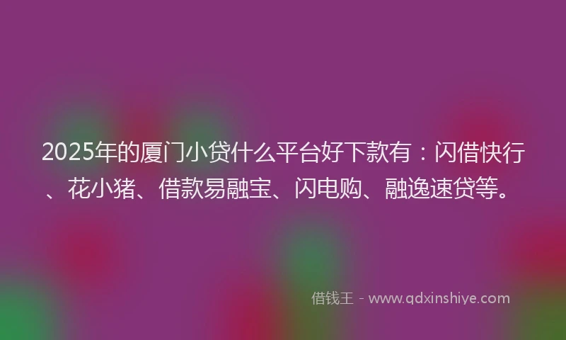 2025年的厦门小贷什么平台好下款有：闪借快行、花小猪、借款易融宝、闪电购、融逸速贷等。