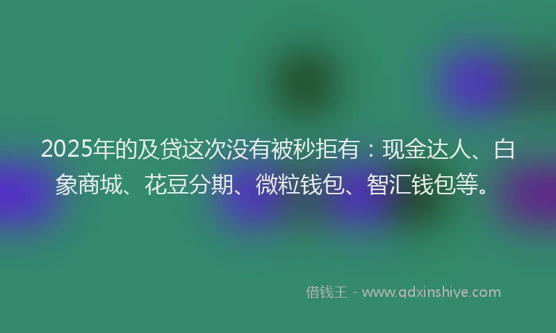 2025年的及贷这次没有被秒拒有：现金达人、白象商城、花豆分期、微粒钱包、智汇钱包等。