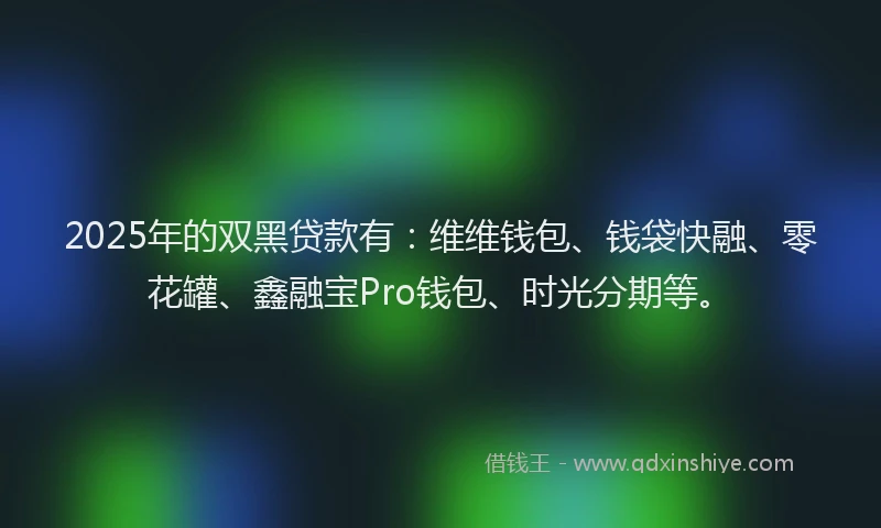 2025年的双黑贷款有：维维钱包、钱袋快融、零花罐、鑫融宝Pro钱包、时光分期等。