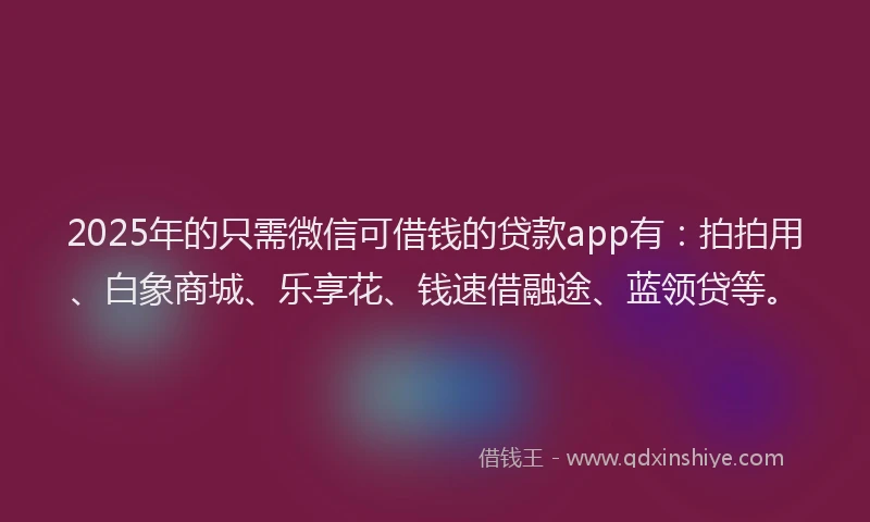 2025年的只需微信可借钱的贷款app有：拍拍用、白象商城、乐享花、钱速借融途、蓝领贷等。
