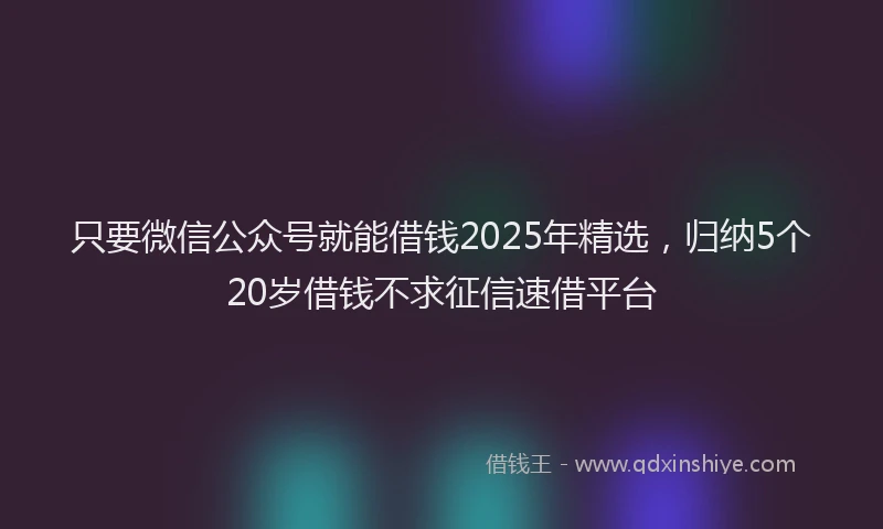 只要微信公众号就能借钱2025年精选，归纳5个20岁借钱不求征信速借平台