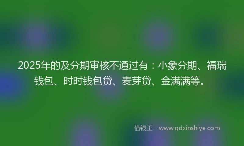 2025年的及分期审核不通过有：小象分期、福瑞钱包、时时钱包贷、麦芽贷、金满满等。