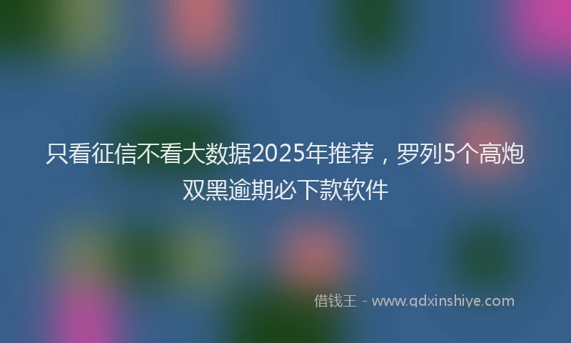 只看征信不看大数据2025年推荐，罗列5个高炮双黑逾期必下款软件