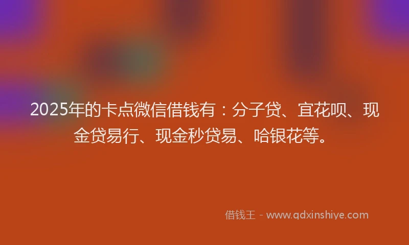 2025年的卡点微信借钱有：分子贷、宜花呗、现金贷易行、现金秒贷易、哈银花等。