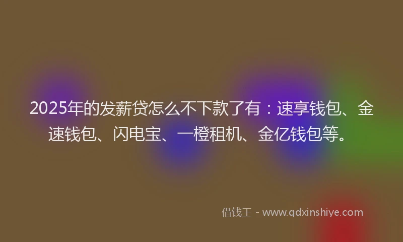 2025年的发薪贷怎么不下款了有：速享钱包、金速钱包、闪电宝、一橙租机、金亿钱包等。