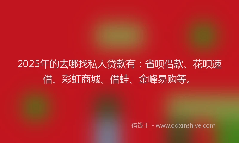 2025年的去哪找私人贷款有：省呗借款、花呗速借、彩虹商城、借蛙、金峰易购等。