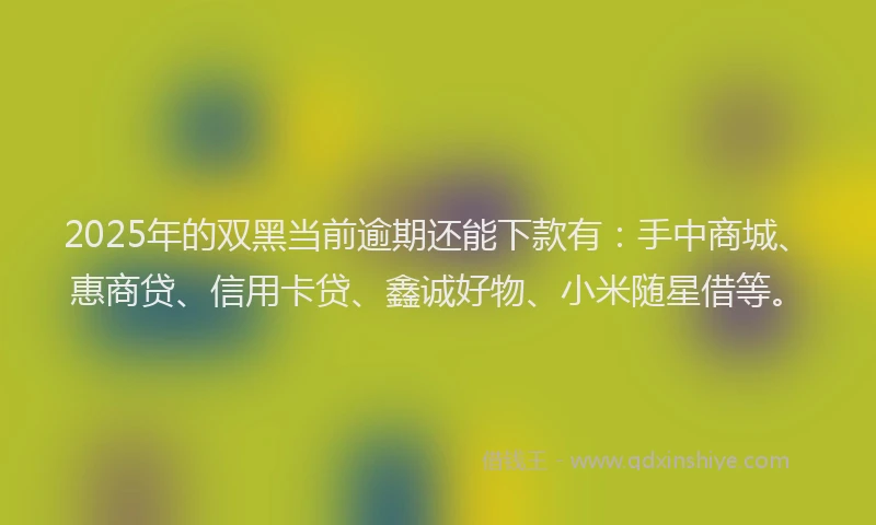 2025年的双黑当前逾期还能下款有：手中商城、惠商贷、信用卡贷、鑫诚好物、小米随星借等。