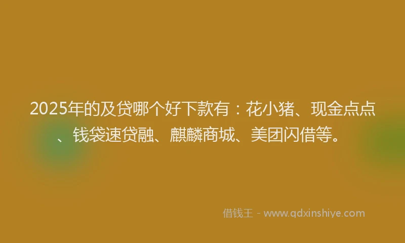 2025年的及贷哪个好下款有：花小猪、现金点点、钱袋速贷融、麒麟商城、美团闪借等。